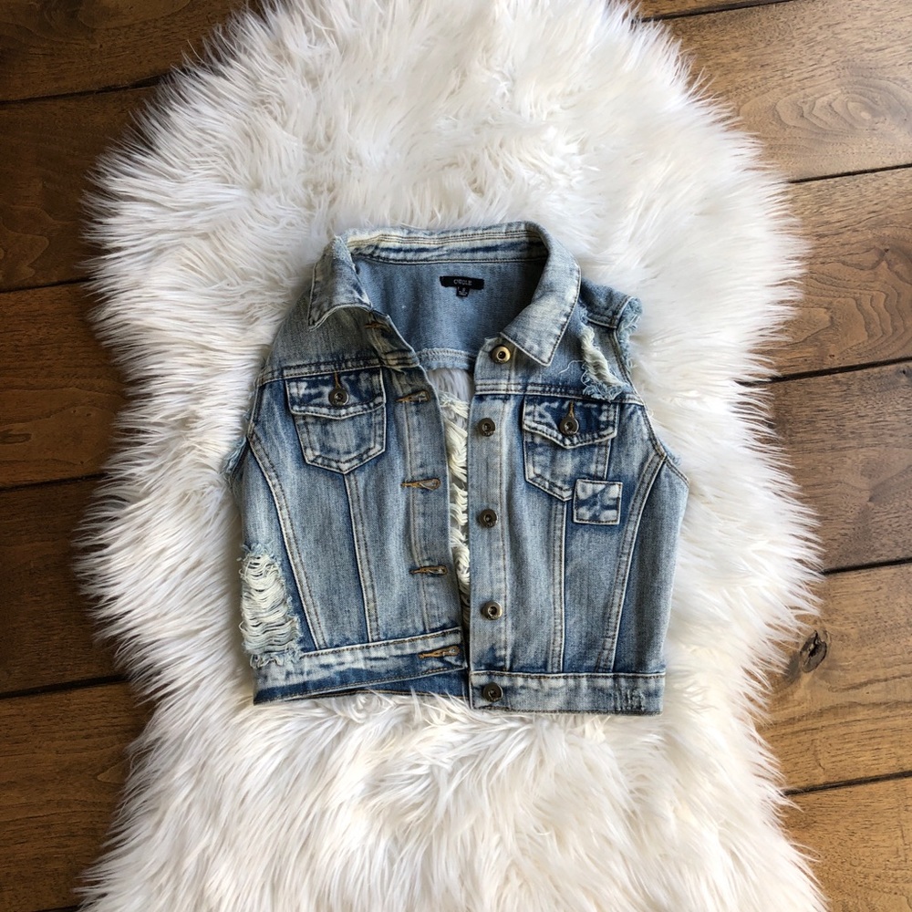 Chiole Distressed Denim Jean Vest